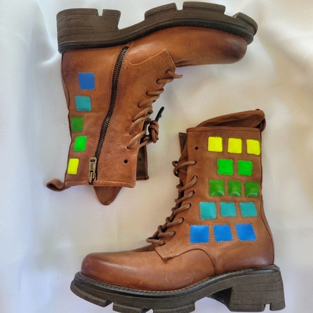 A.S.98 Womens Leather Lockwood Combat Boots, Handpainted OOAK, EU 36/US 5.5-6 - Picture 4 of 13